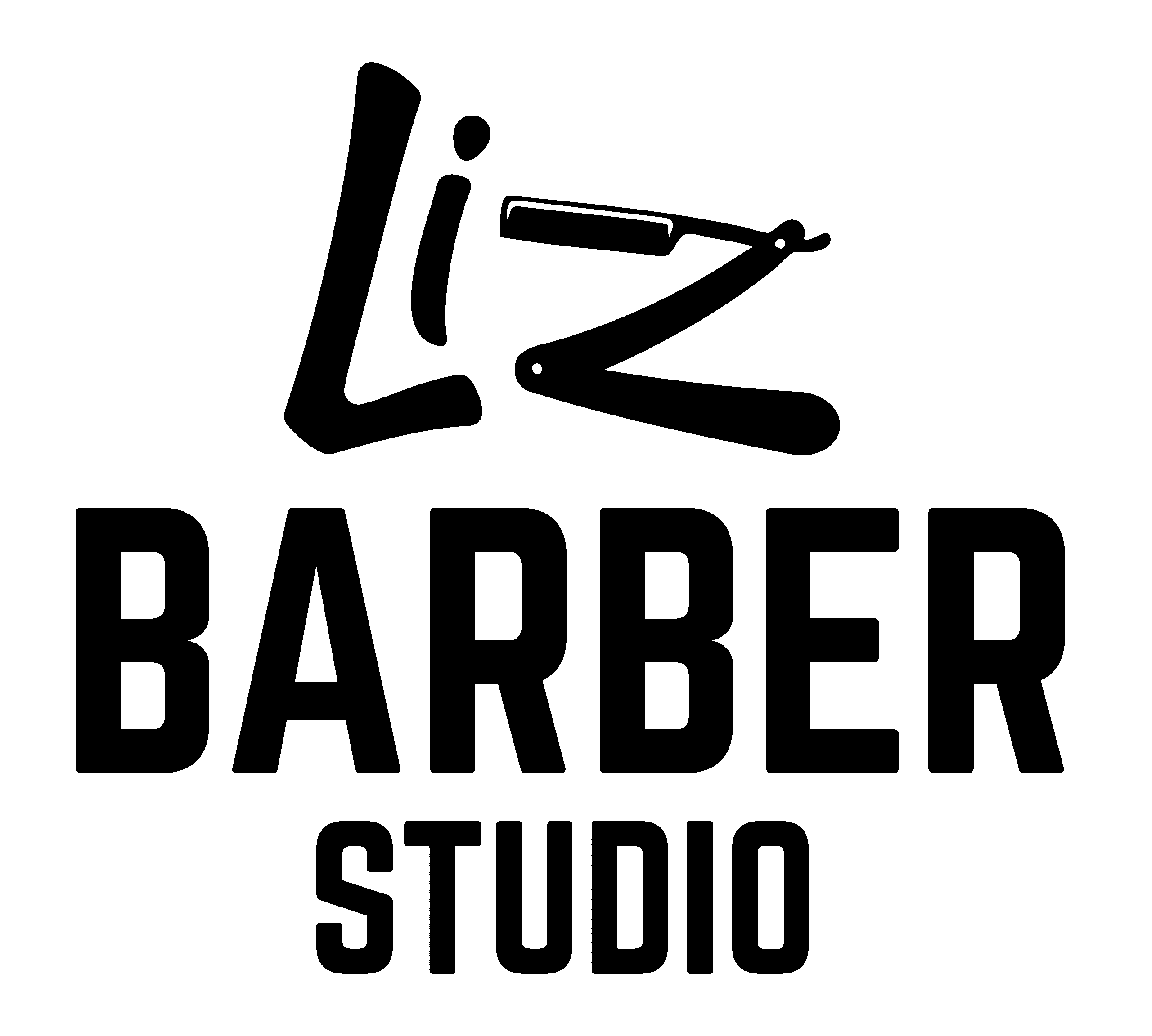 Logo Liz Barber Studio negro vertical